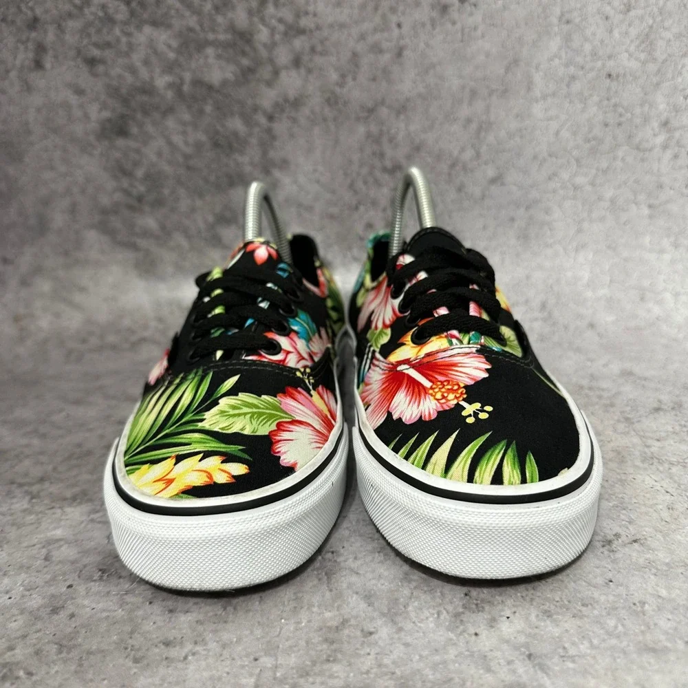 Vans Authentic Sneakers Womens 9 Black Hawaiian Floral Tropical Low Top Canvas